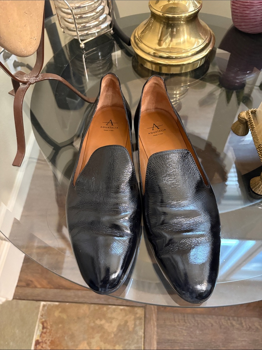 Aquatalia Black Patent Leather Slip-On Loafers
